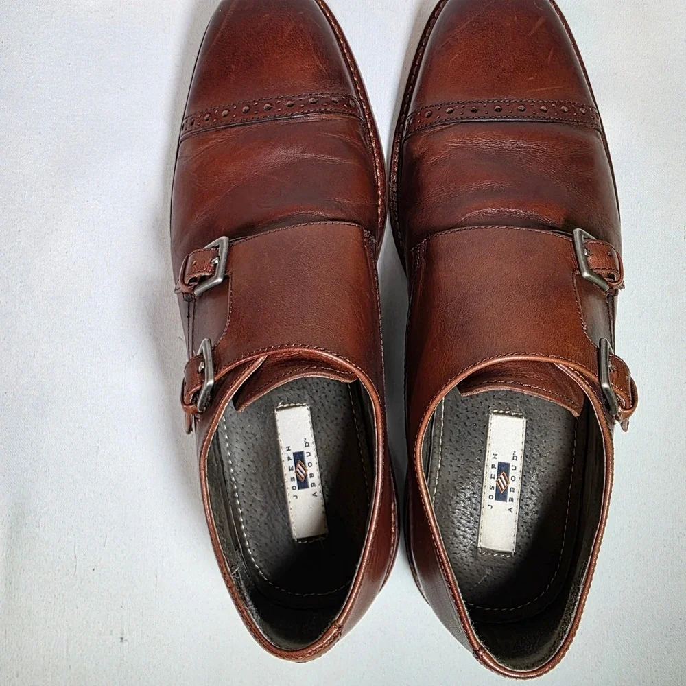 Joseph Abboud Glenn Brown Mens 8.5 Double Monk Strap Leather Cap Toe Dress Shoes